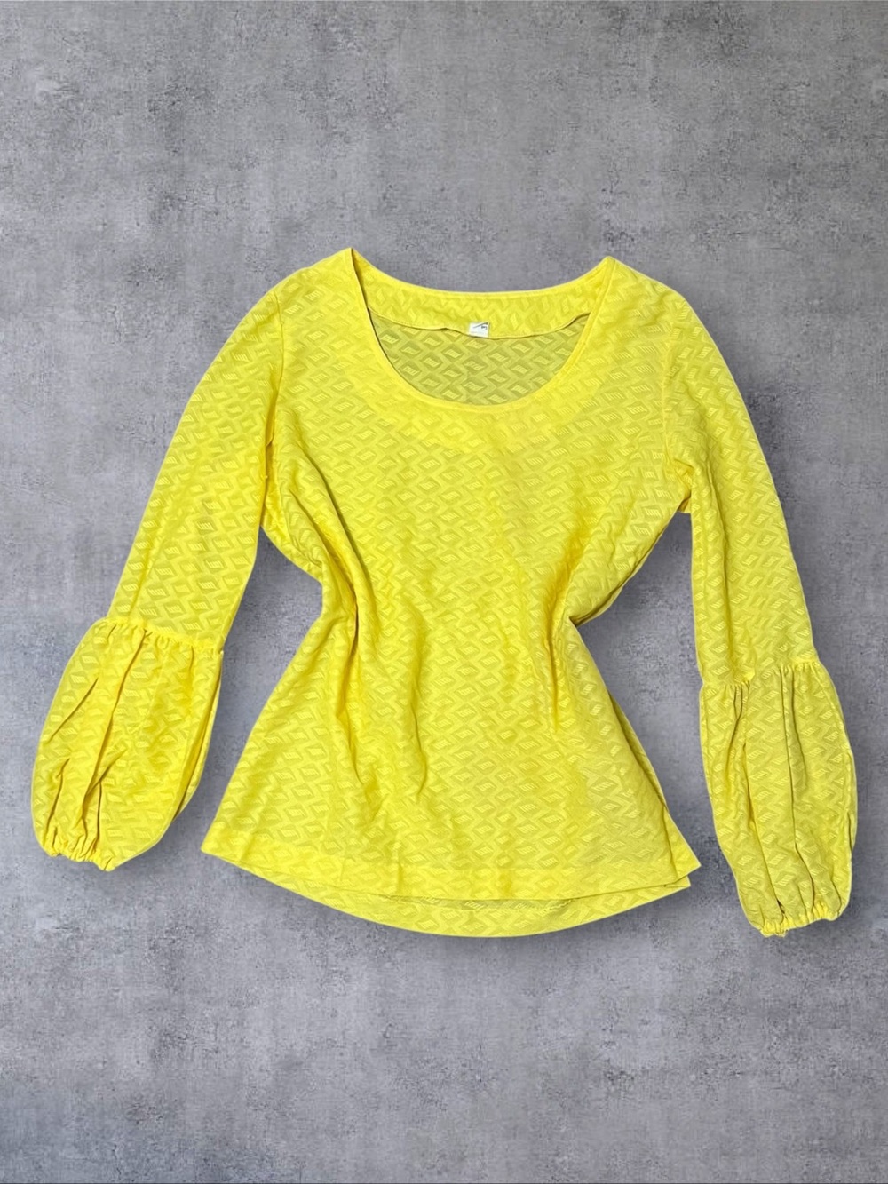 Deadstock Vintage Sz 38 Lerner Shops Yellow Long Puff Sleeve Top